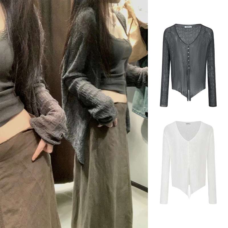 Moses Queen/魔西女王时髦凉感纸片人防晒开衫夏显瘦长袖针织上衣