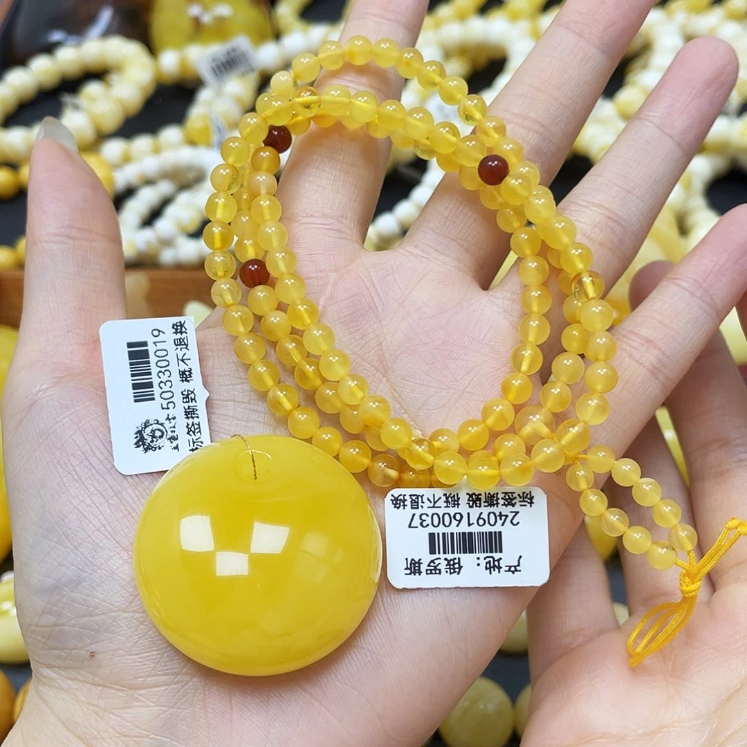 随***舞未镶嵌蜜蜡裸石公主扣➕珠链5mm