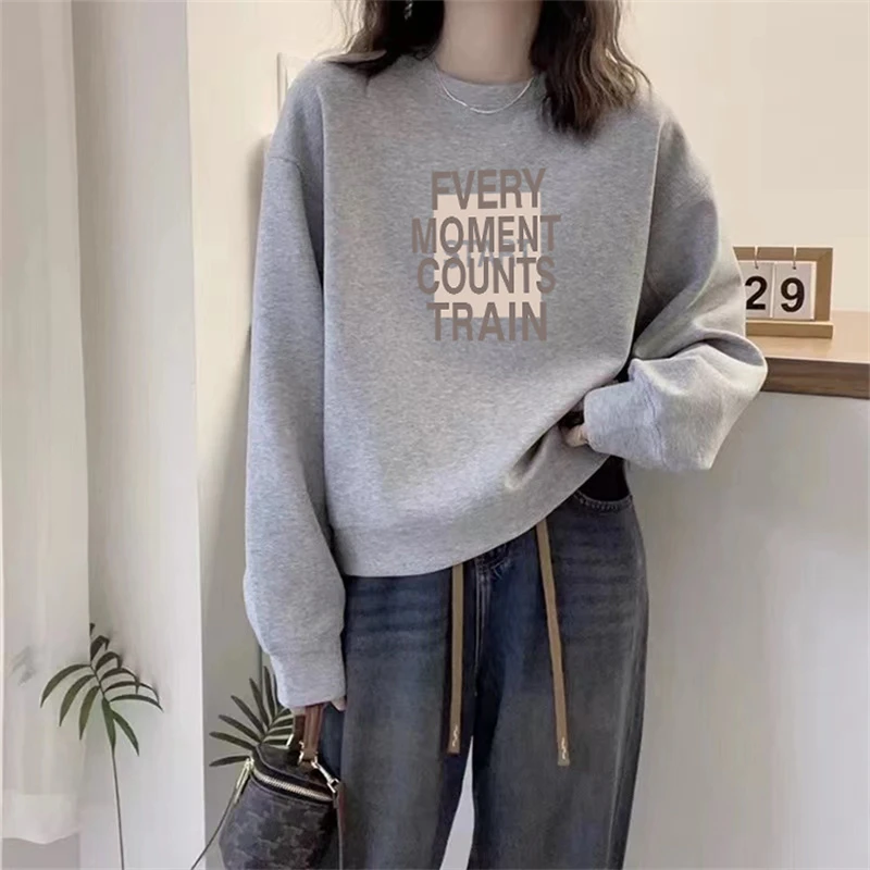 2025新款秋冬季圆领套头卫衣女宽松休闲时尚百搭洋气加绒加厚上衣