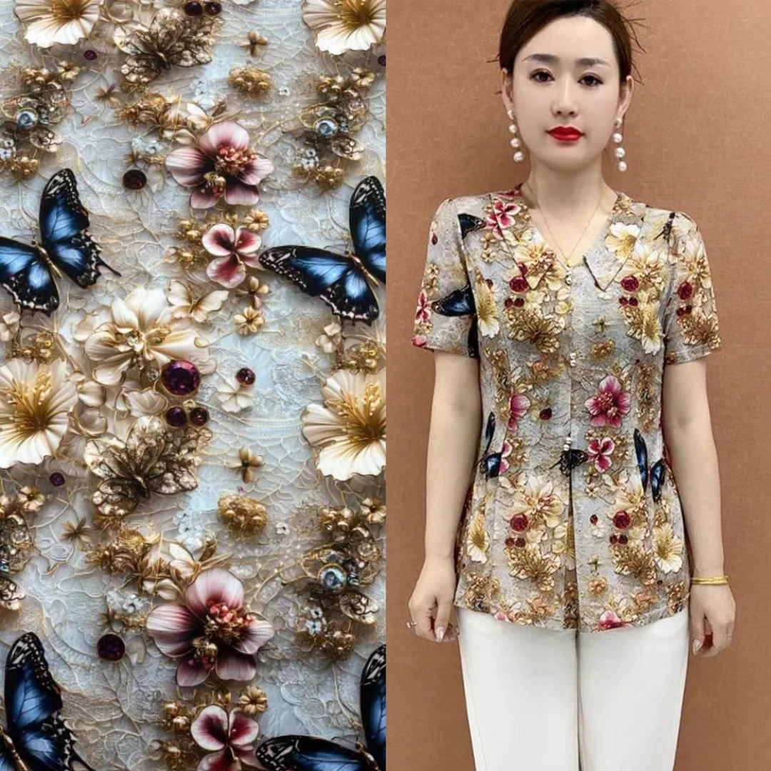 5D数码钻石蝴蝶棉绸面料夏季连衣裙家居服夏凉被盖毯人造棉面料