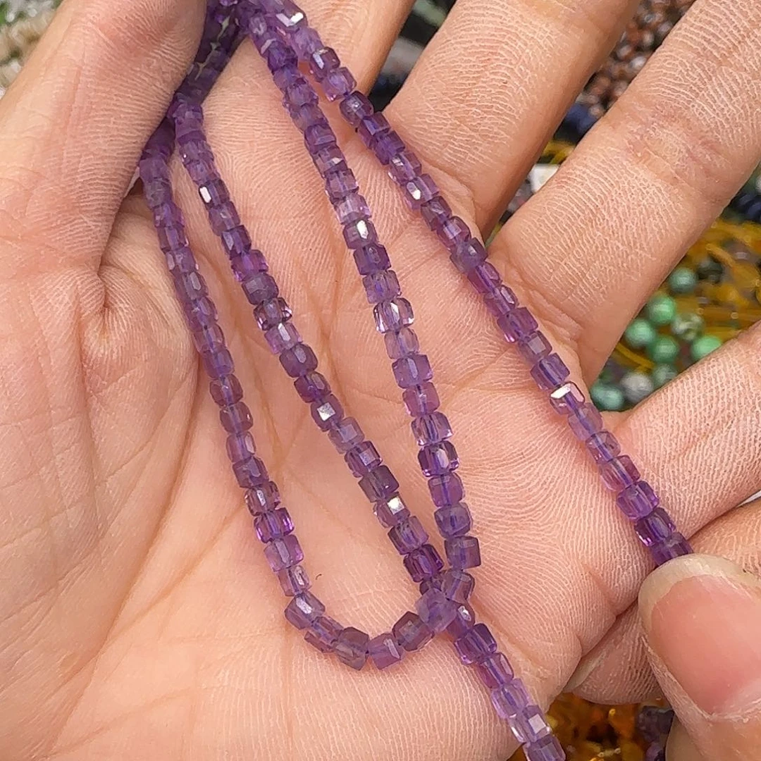 玛瑙/玉髓合金珠宝半成品紫水晶方糖3mm一条
