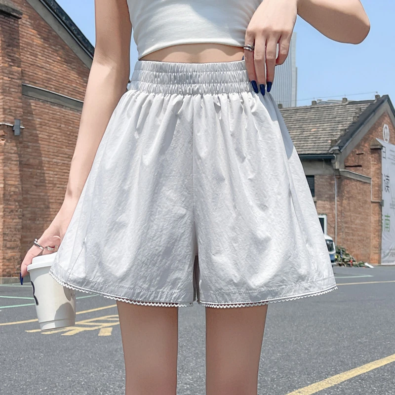 多巴胺黄色洗水休闲裤女夏季薄款防晒凉凉短裤高腰A字显瘦阔腿裤