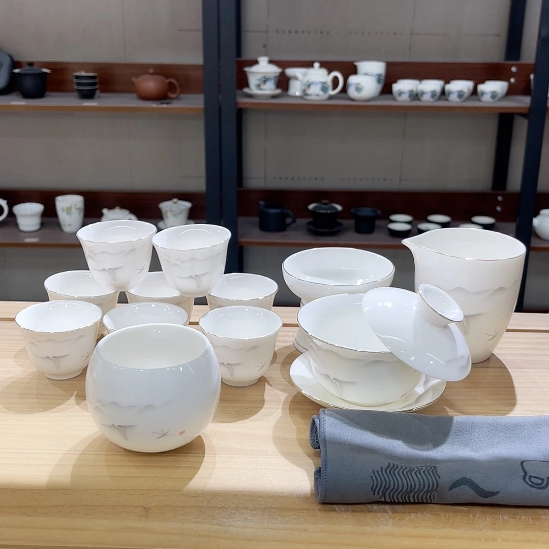 高端羊脂玉茶具套装