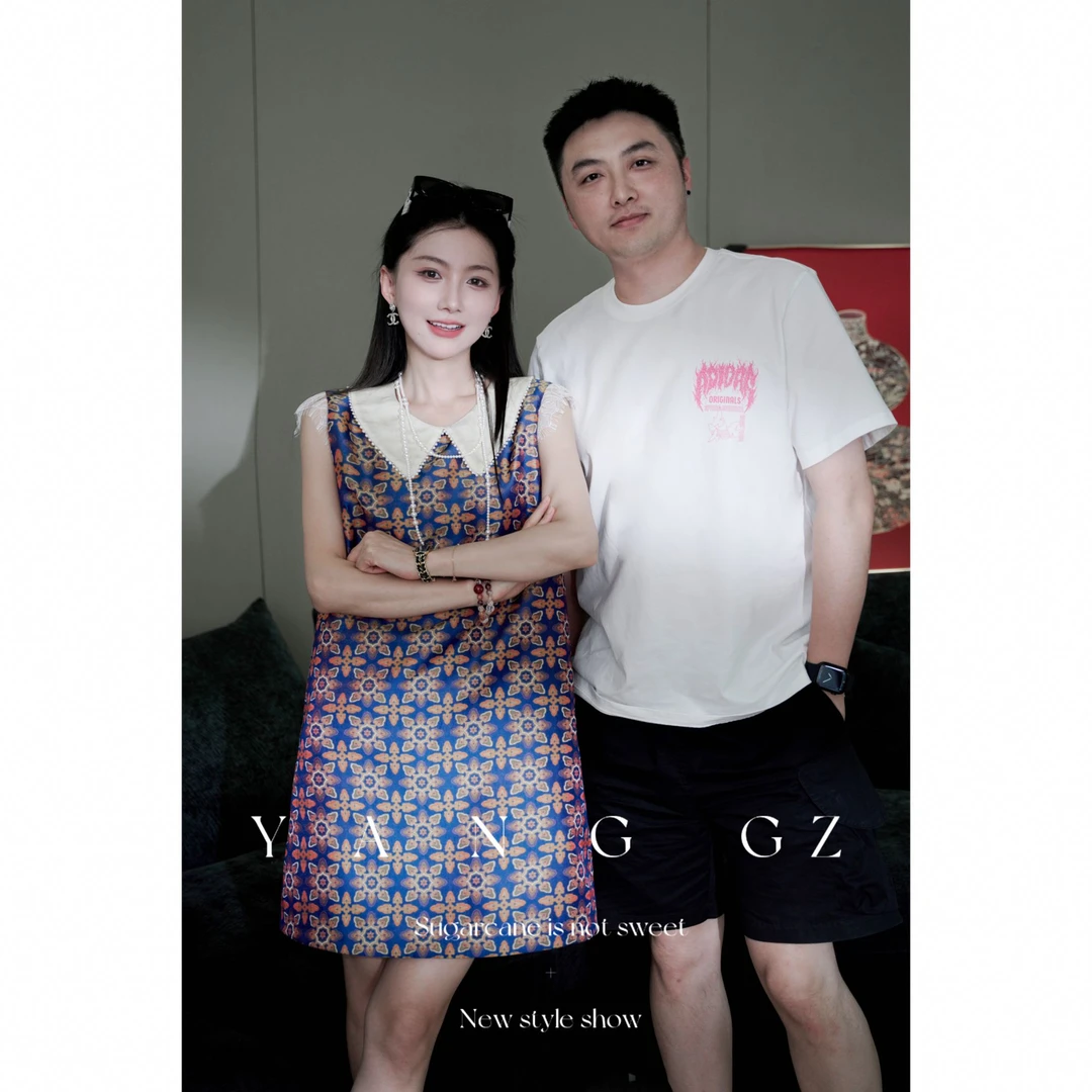 YANG GZ【Q好运连连】新中式翻领几何祥纹连衣裙女 GZ5152DR602283