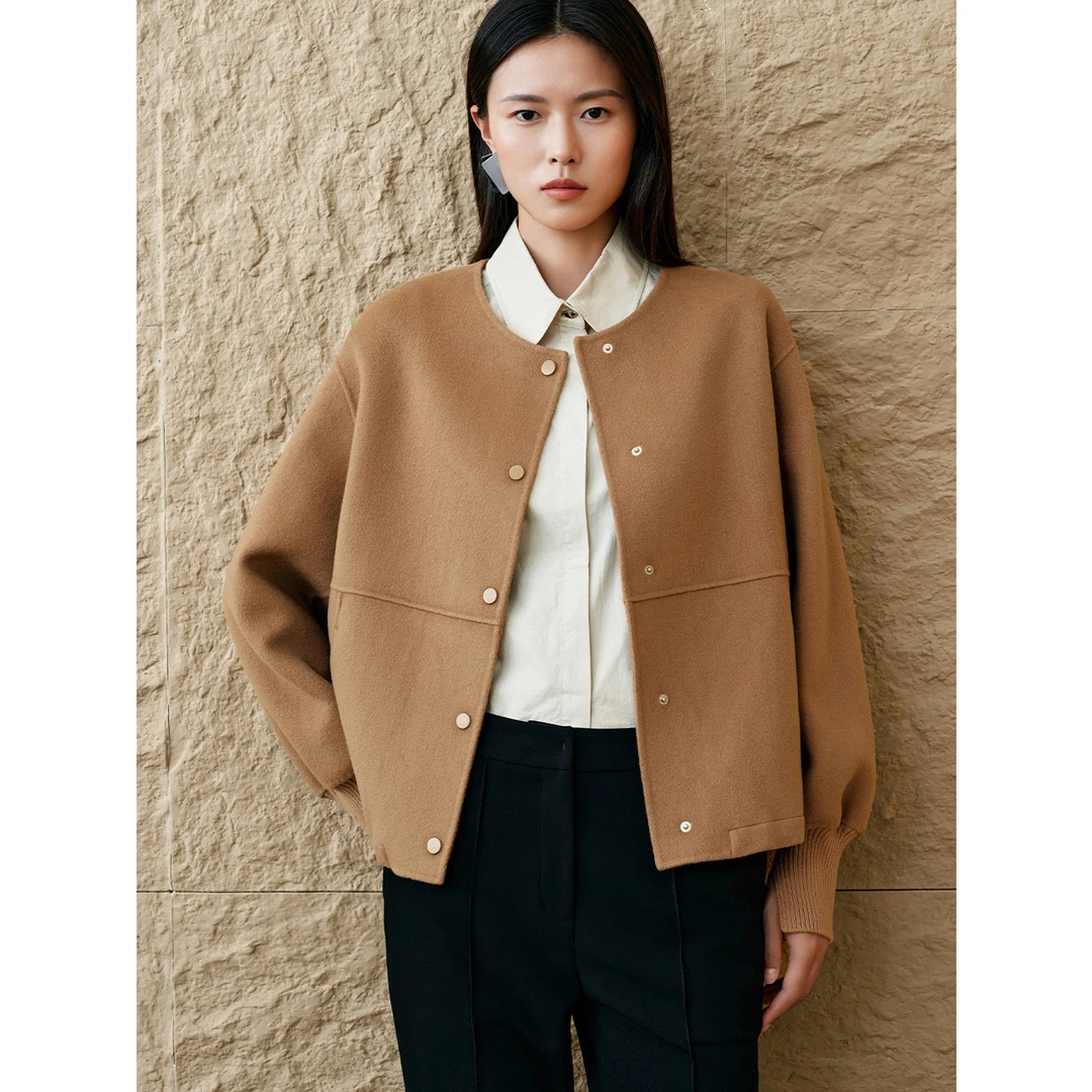 「极简绒意」INSUN恩裳琥珀流光气质休闲圆领毛呢短外套9C65110050