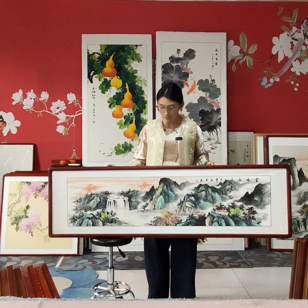 国画手写手绘带框包邮国画作品47✖️162