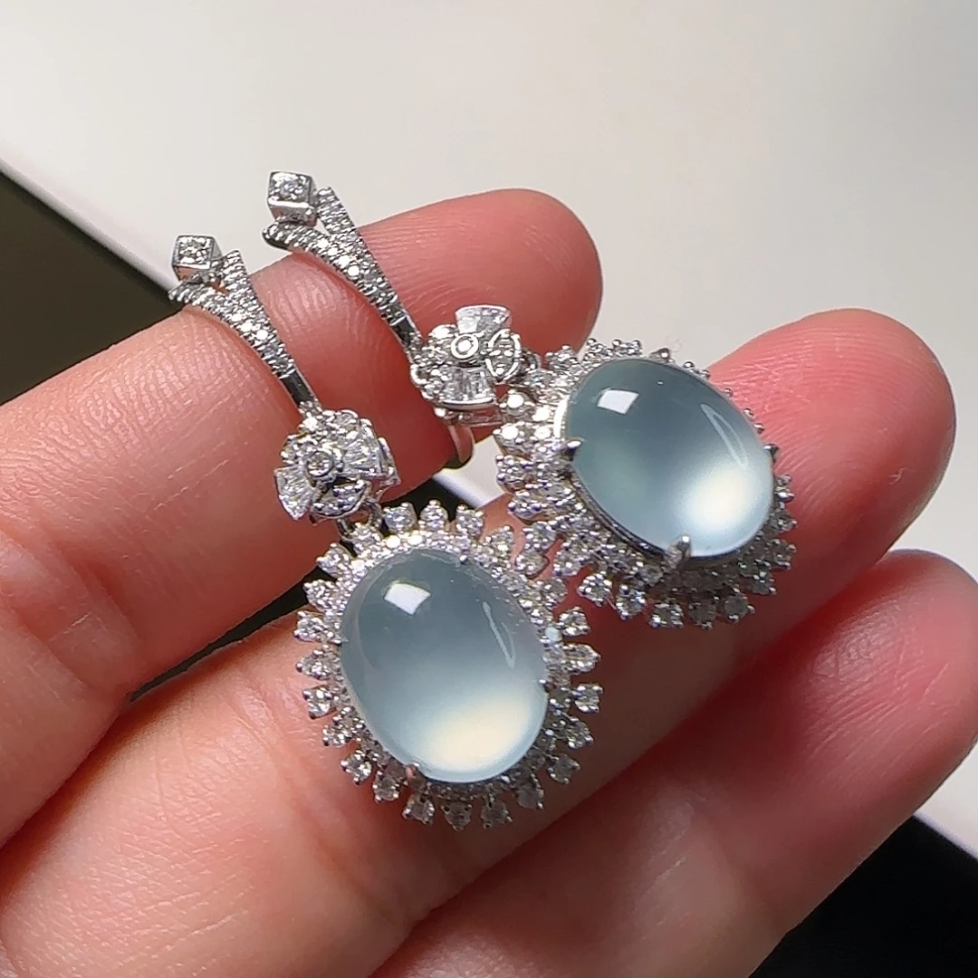 翡翠18K金镶嵌耳饰天然翡翠