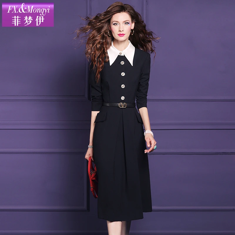 （专享）菲梦伊原创秋冬新款赫本小黑裙A摆显瘦时尚连衣裙59196
