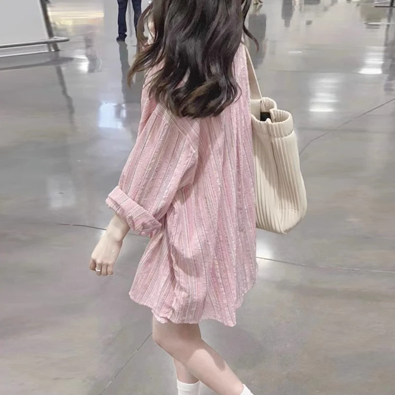 粉色条纹衬衫外套夏季薄款防晒开衫女韩版高级感宽松外搭
