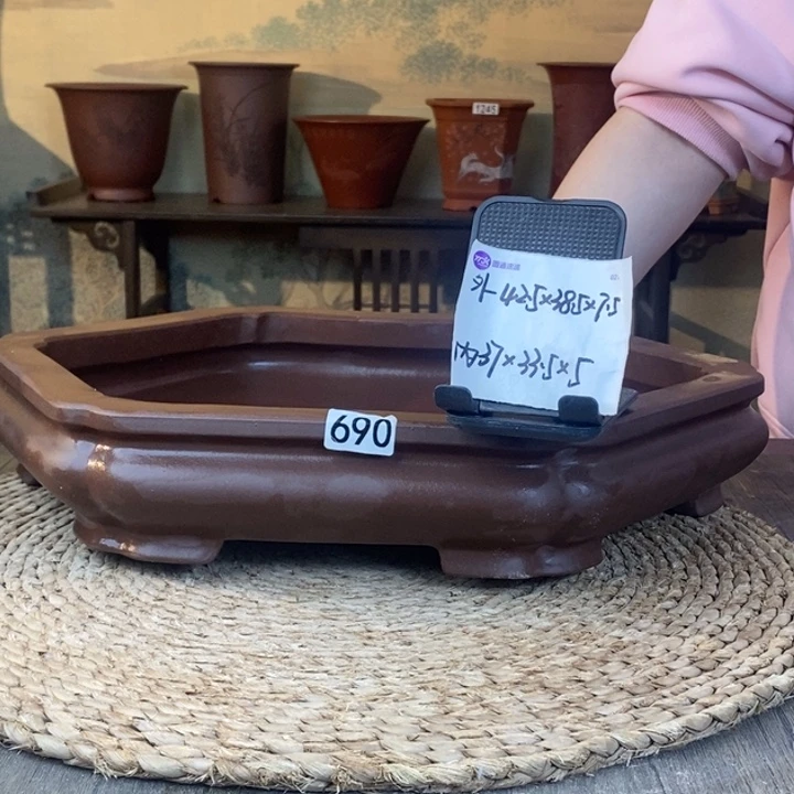 山***鹰紫砂花盆  精品浅六方690