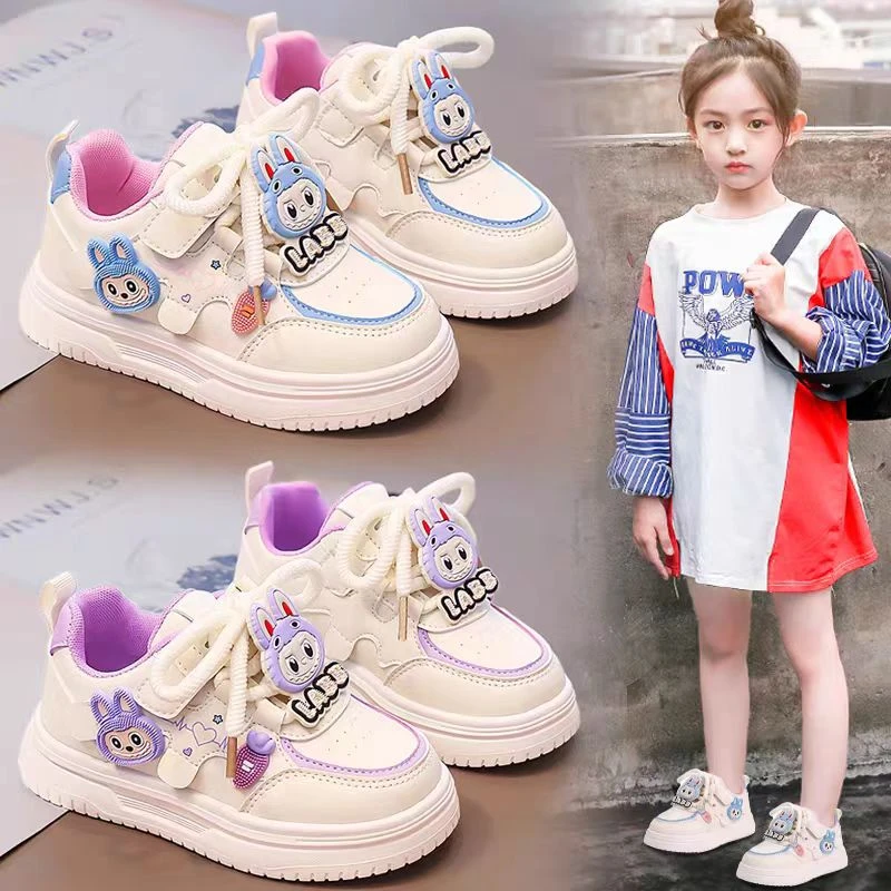 ABC女童鞋子2025新款秋季休闲百搭儿童板鞋低帮拉布布女孩小白鞋