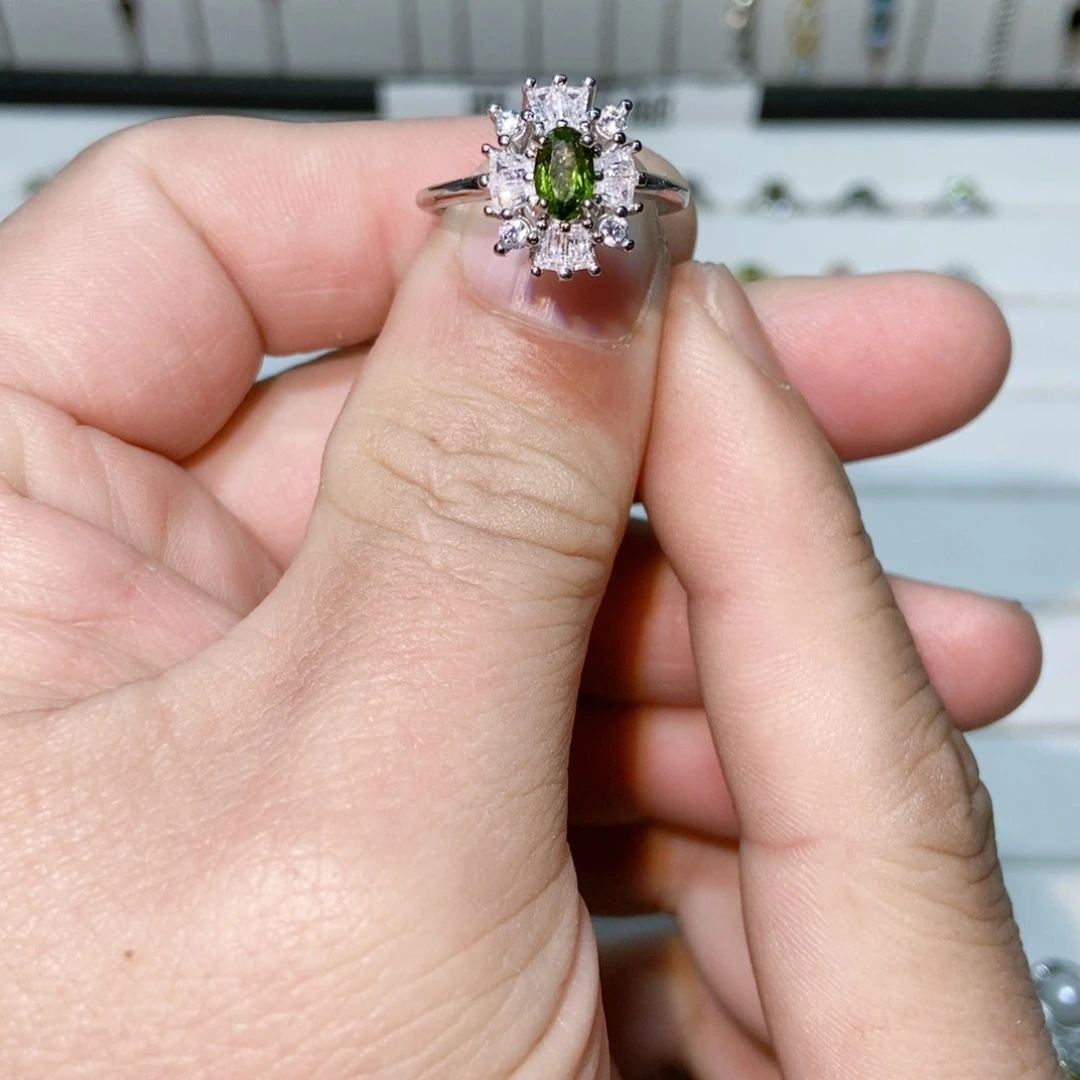 绿水晶戒指银S925镶嵌