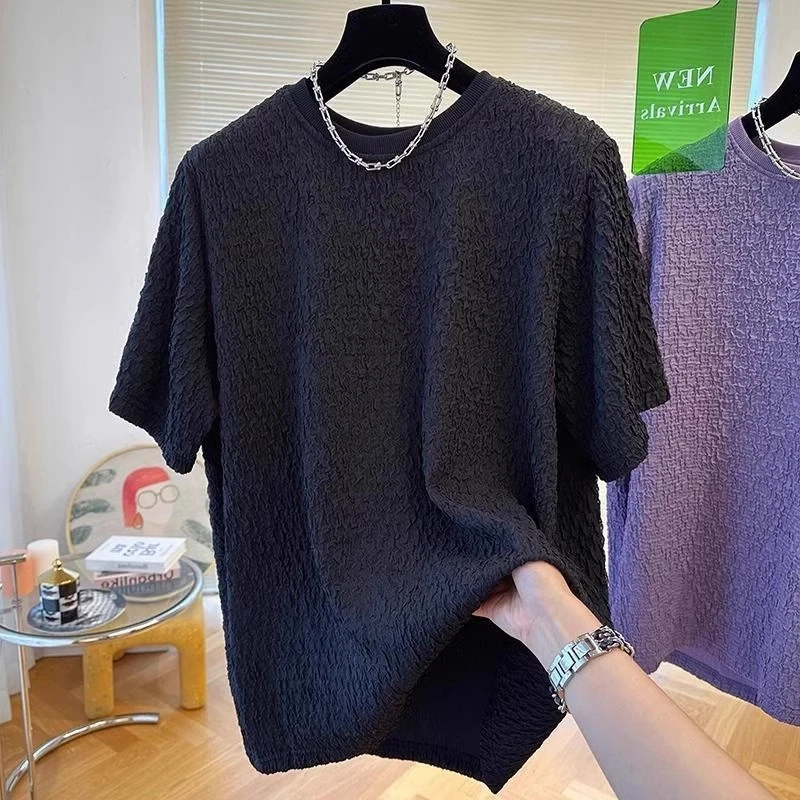 肌理感特大码300斤设计休闲短袖T恤男女款夏季慵懒风宽松气质上衣