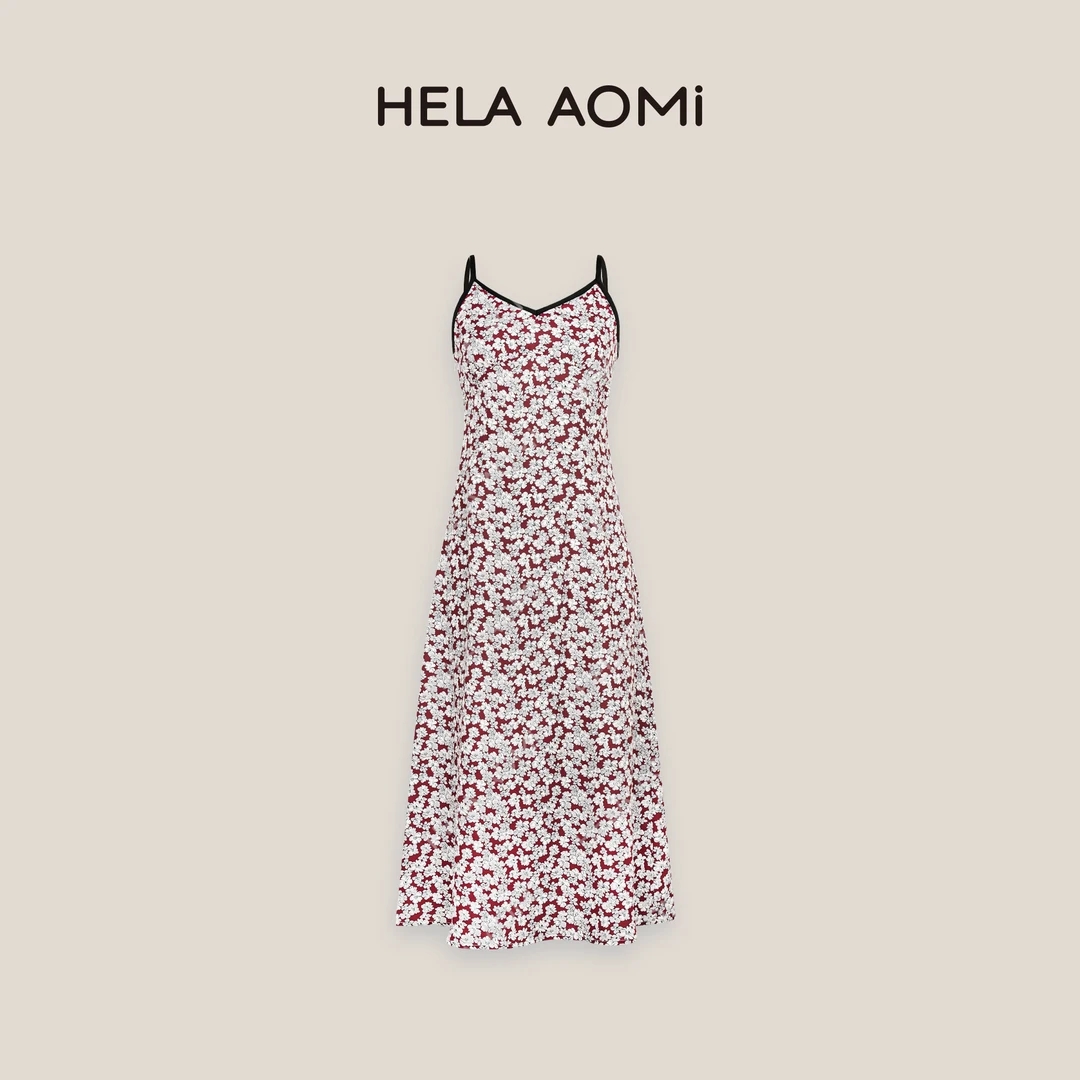 HELAAOMI “miu系雏菊”莱赛尔桑蚕丝气质碎花吊带连衣裙CY5BC72440