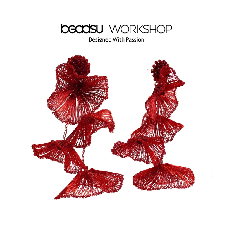 铜合金玻璃耳饰 beadsu workshop手工飘落的牵牛花耳针款WE2855