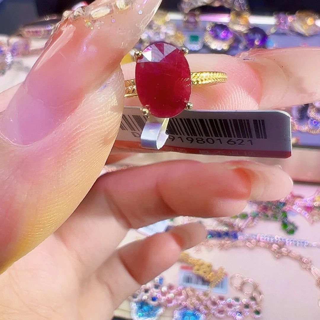 戒指银S925镶嵌红宝石牛****糖