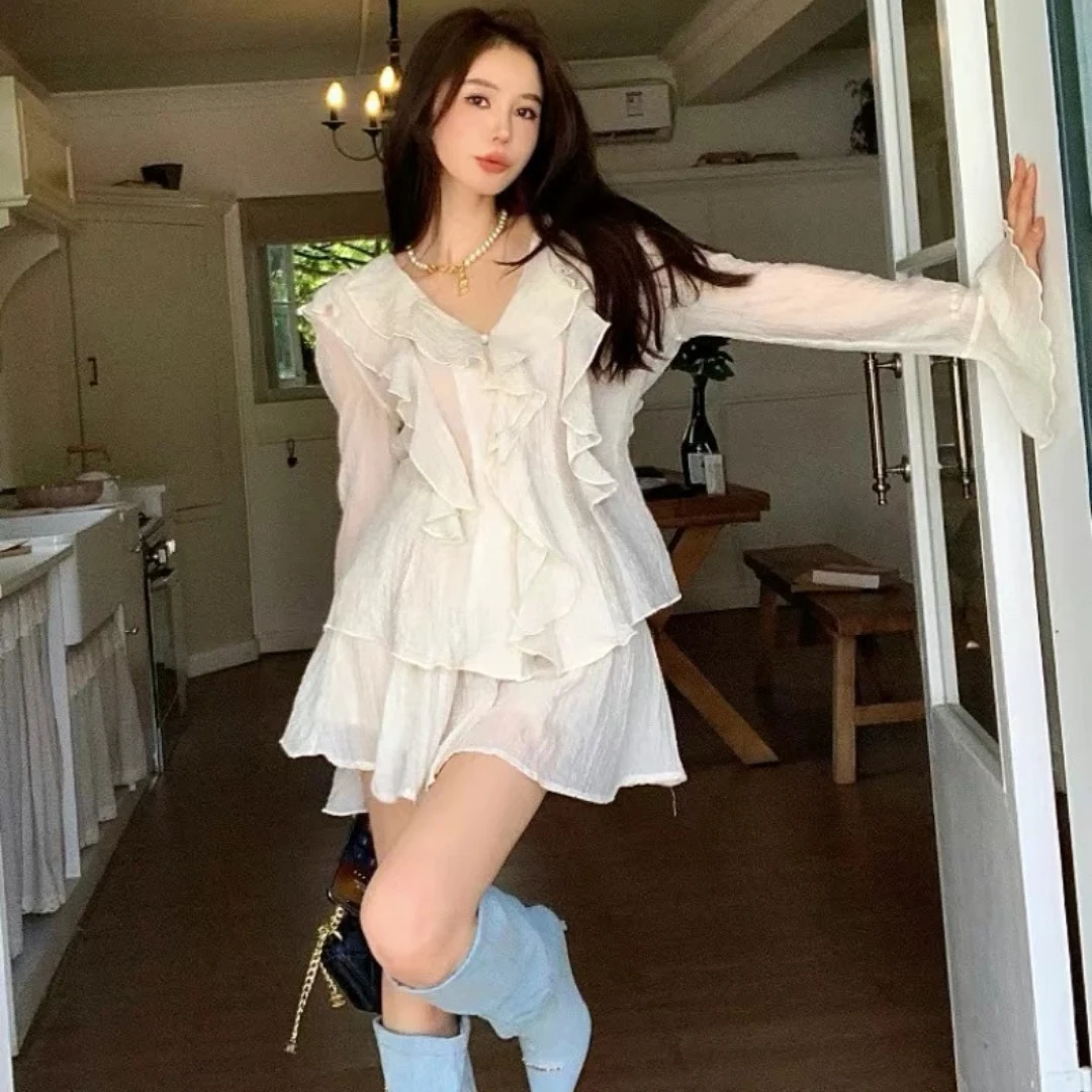 时尚套装甜美白色套装小香风裙子温柔韩版休闲风气质秋季简约通勤