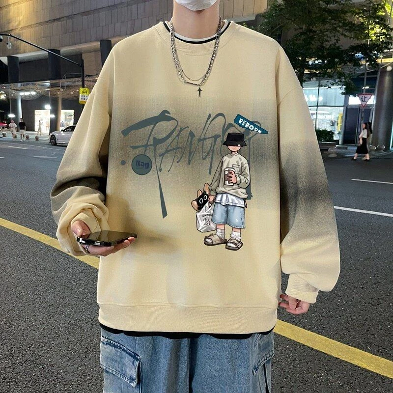 2025春季新款男生潮流帅气圆领卫衣青少年学生宽松港风内搭上衣潮