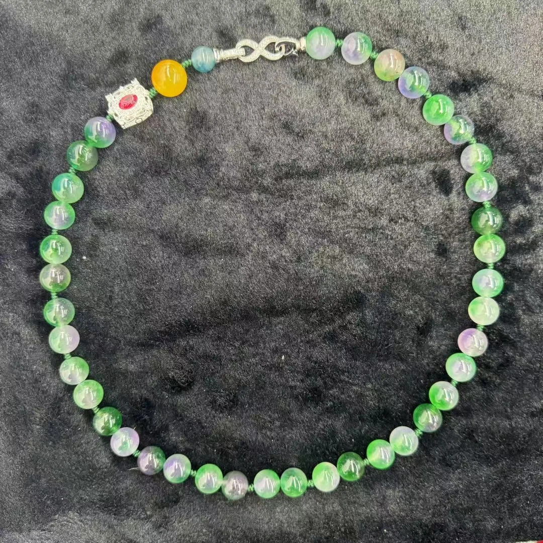 x608-国风设计款翠青冰魄玛瑙圆珠项链-赠礼盒