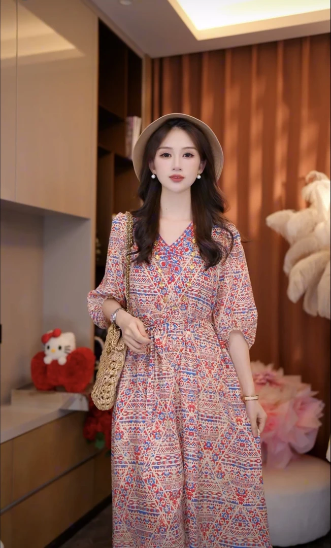 【深圳南油】【S166】真丝双绉桑蚕丝印花宽松气质桑蚕丝女装连衣裙