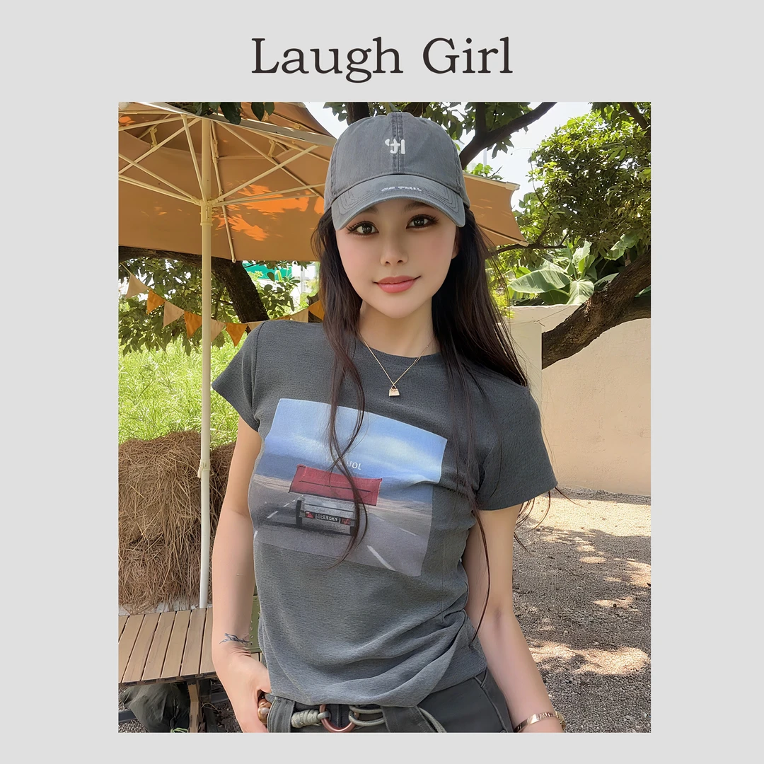 楚楚君 Laugh girl【时髦汽车】圆领汽车印花短袖T恤TL53783J