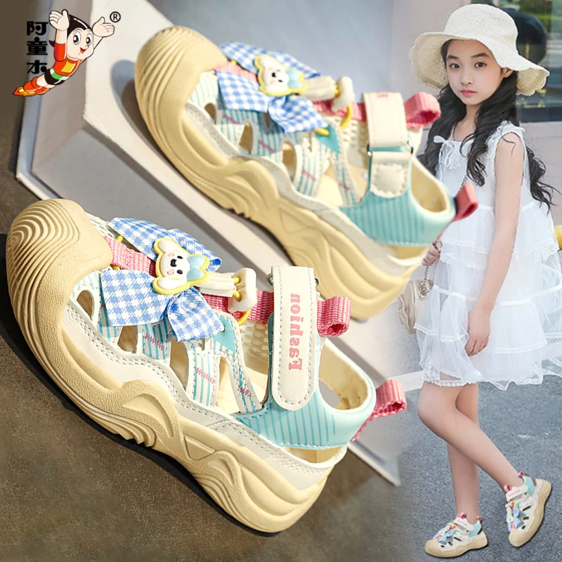 阿童木女童凉鞋包头夏季2025新款儿童网面软底单网鞋卡通运动凉拖