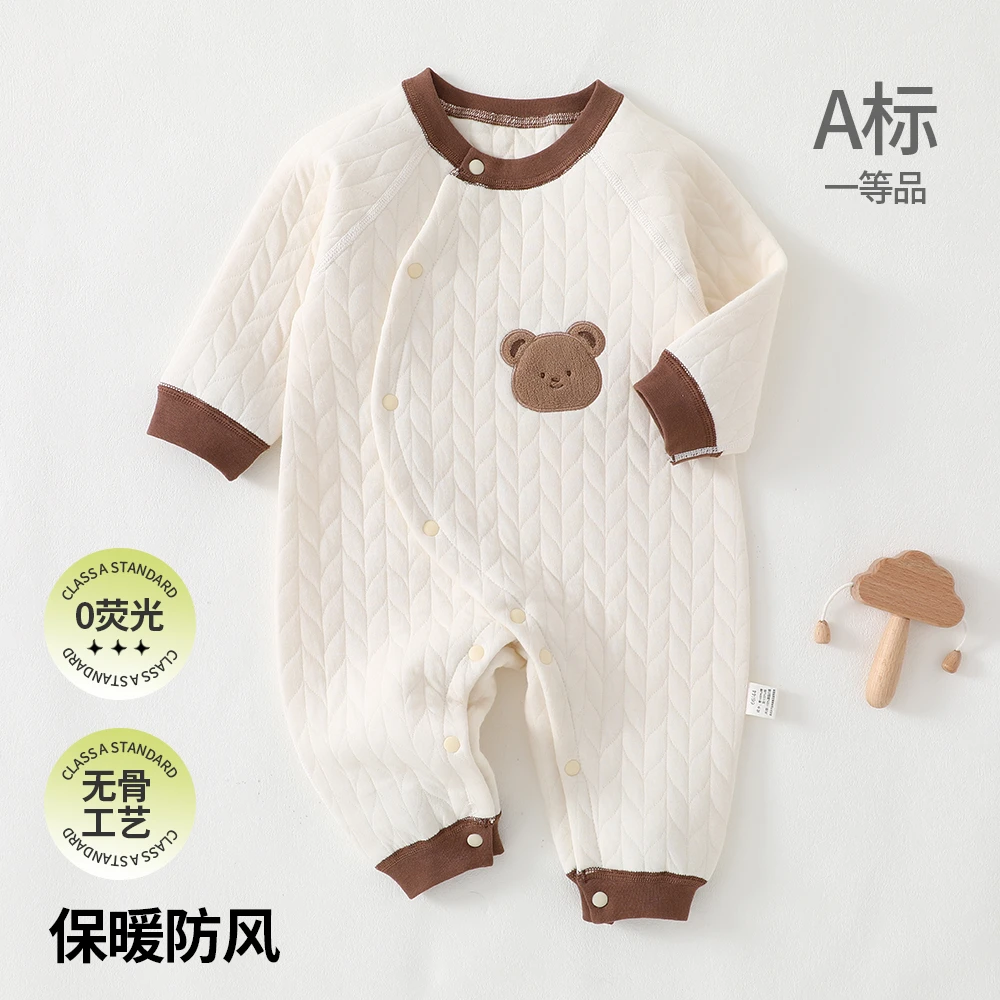 新生婴儿连体衣秋冬款夹棉保暖纯棉宝宝衣服贴身
