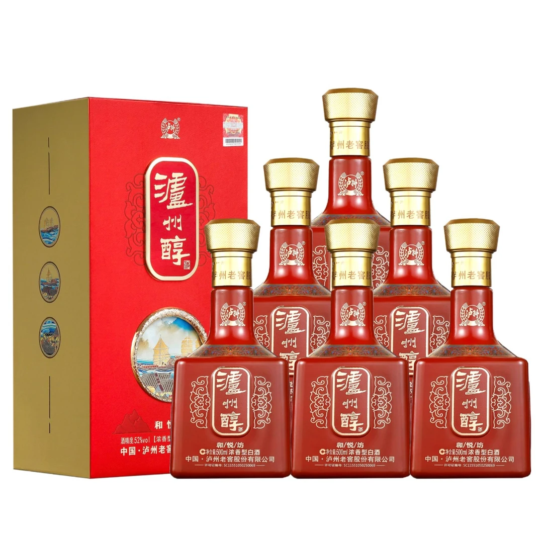 泸州醇和悦坊浓香型白酒整箱6瓶纯粮食自饮商务52度500ml*6