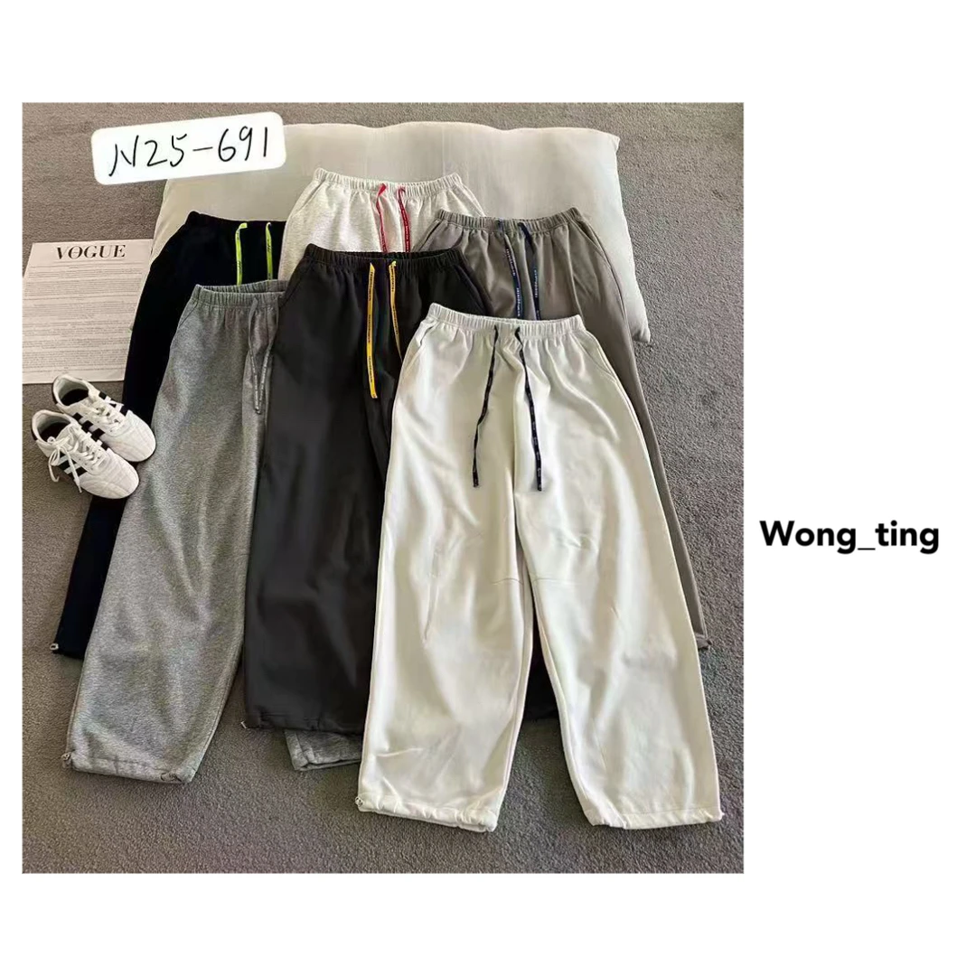 【wong_ting】小众设计师六色字母抽绳直筒卫裤休闲裤25691