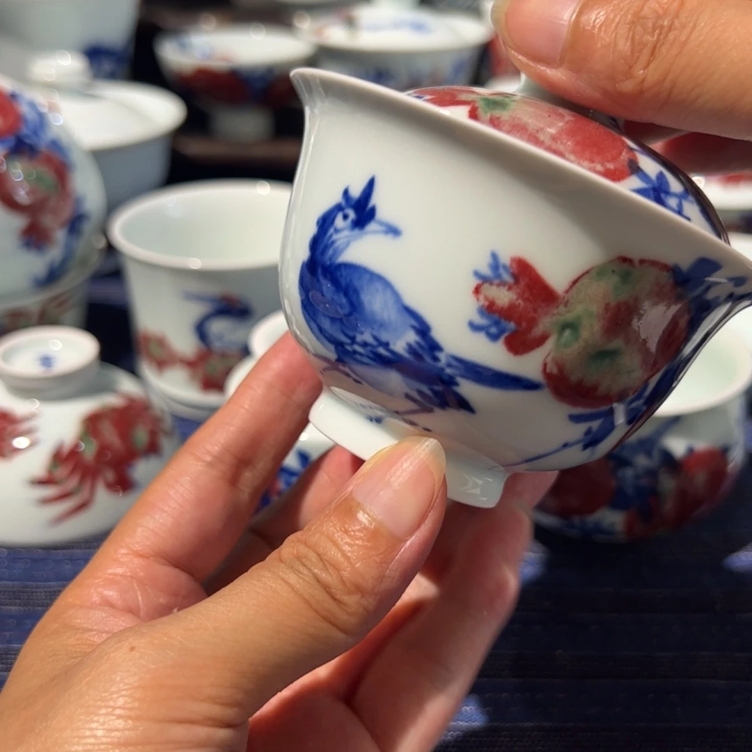 摆件原矿青花釉里红瓷器