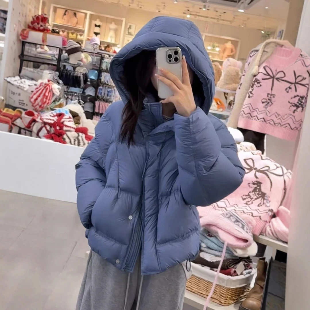云朵泡芙连帽羽绒服女欧货2025冬季新款轻柔舒适保暖白鸭绒外套潮