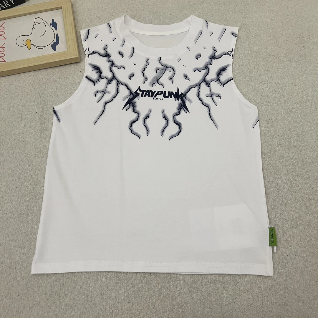 舅舅严选童装夏季儿童无袖百搭时尚韩系休闲潮流印花圆领背心Y535