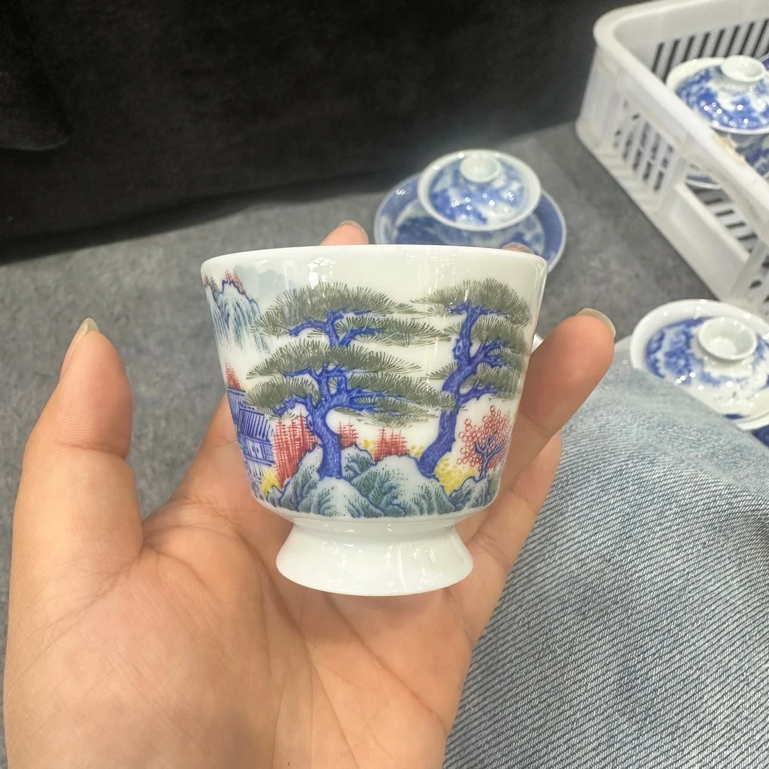 【国瓷臻选-龍广钰品牌专场】仿古釉下五彩山水主人杯