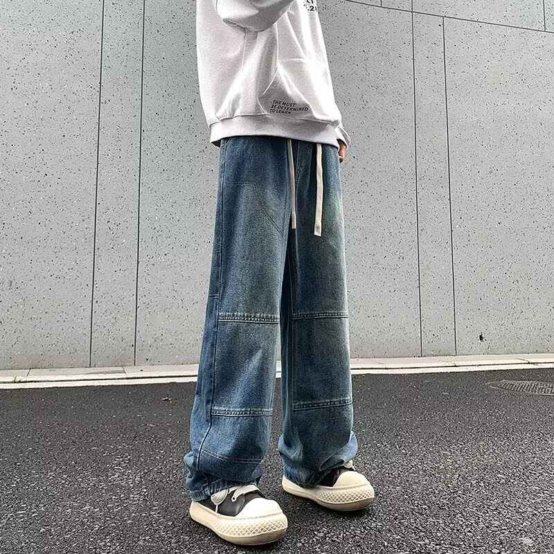 【MYT】宽松直筒港风牛仔裤男基础款百搭多色松紧水洗拖地裤928