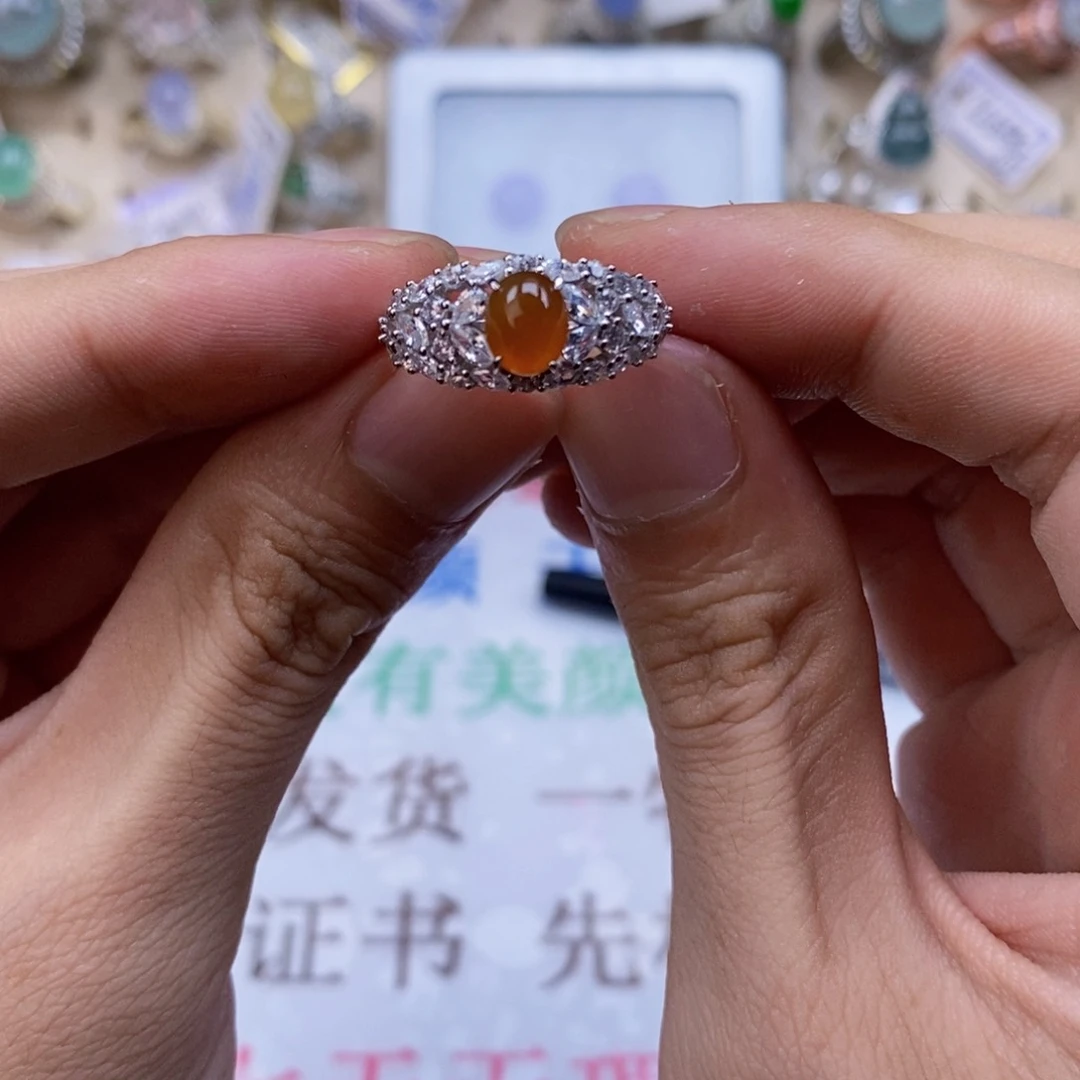 翡翠戒指银S925镶嵌天然缅甸翡翠a货