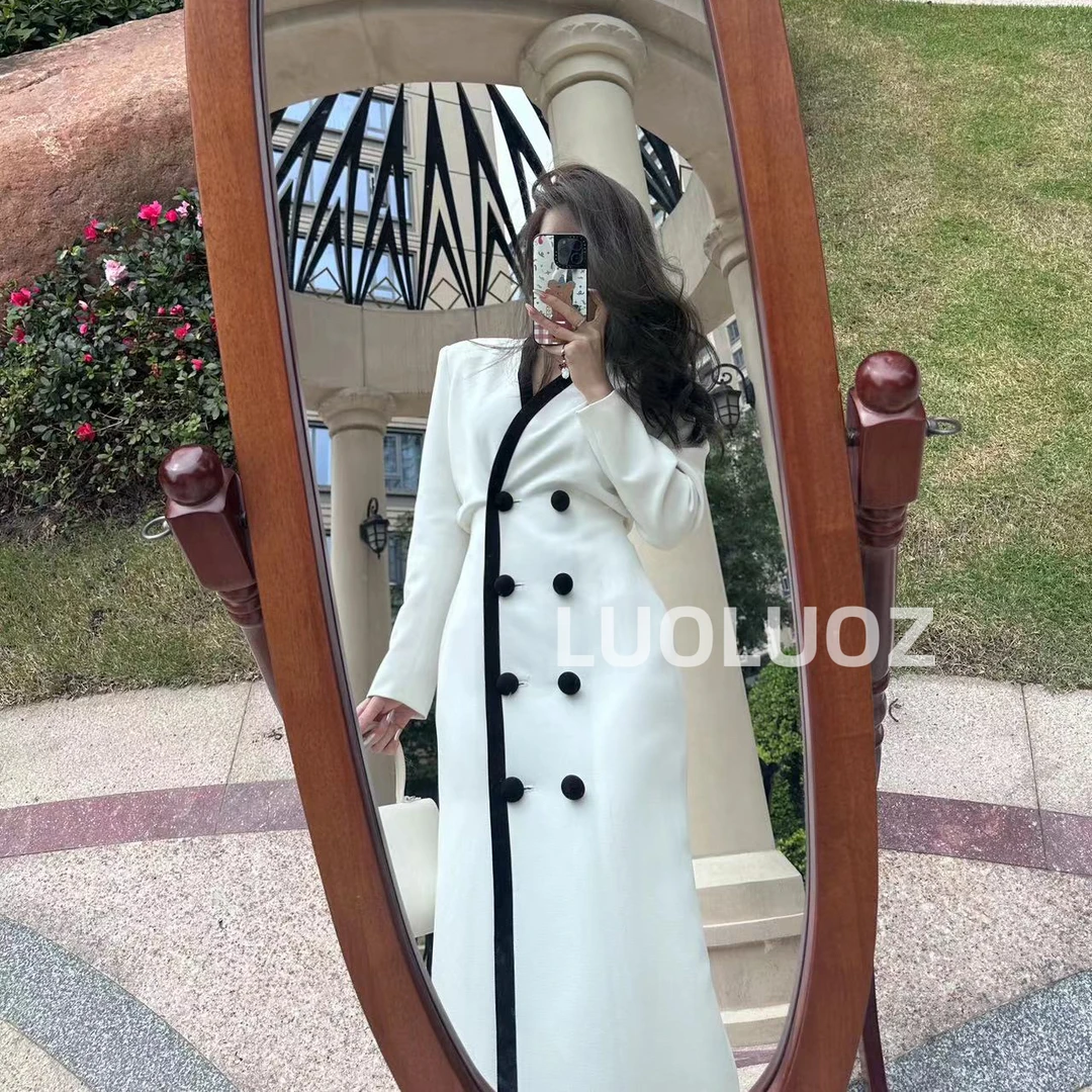 【现货】LUOLUOZ【贩卖白云】撞色高级感双排扣女神范气质连衣裙H8980