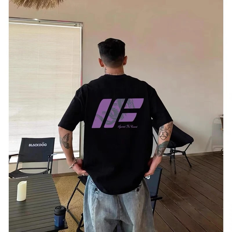 纯棉美式重磅圆领短袖T恤男夏高级感痞帅百搭宽松休闲潮牌上衣ins