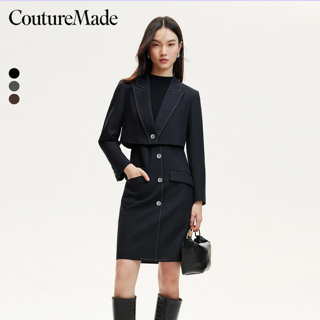 Couture Made连衣裙女新商场同款款条纹外套针织连衣裙32447D007