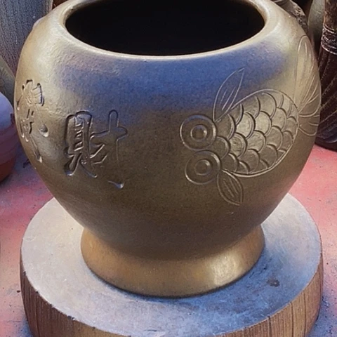 紫砂花盆美15高度21.5手工处理