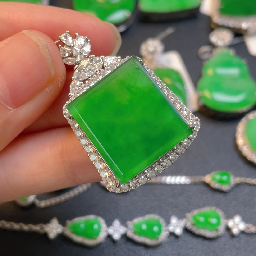 翡翠银S925镶嵌吊坠(不含链)