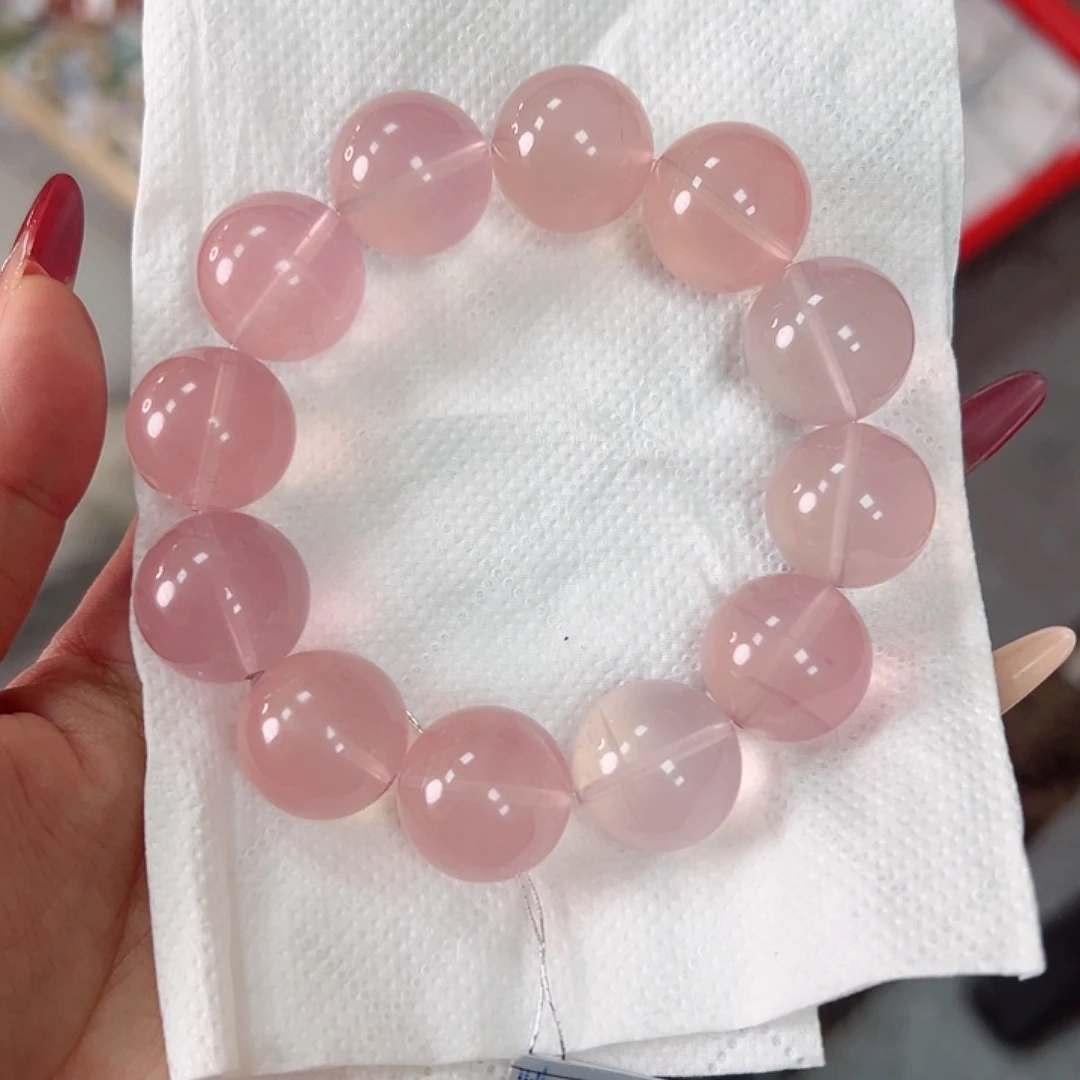 石英石纯铜蜜桃粉手串