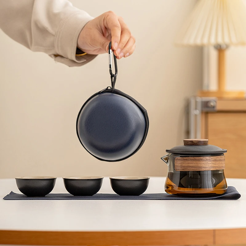 旅行茶具快客杯防烫玻璃套装便携户外泡茶壶一壶三杯饮泡茶杯喝茶
