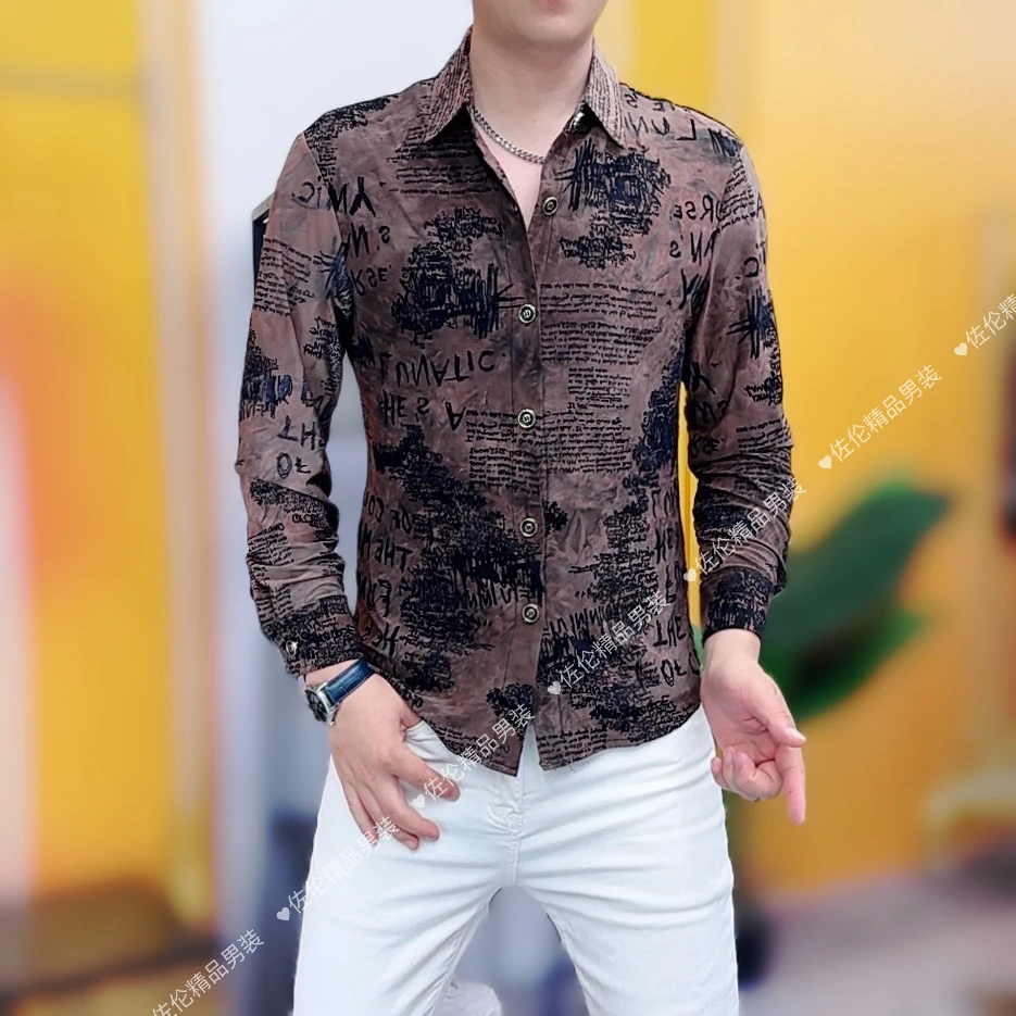 208新款时尚潮流百搭男士修身翻领衬衫