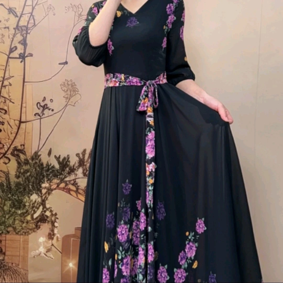 嫣雨蔻精品修身显瘦连衣裙大摆裙01-25七分袖