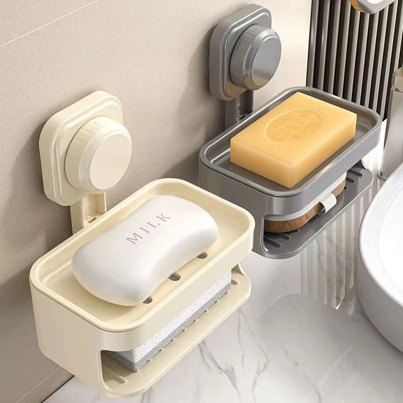肥皂盒肥皂吸盘式吸盘强力壁挂式打孔香皂盒沥水卫生间置物架