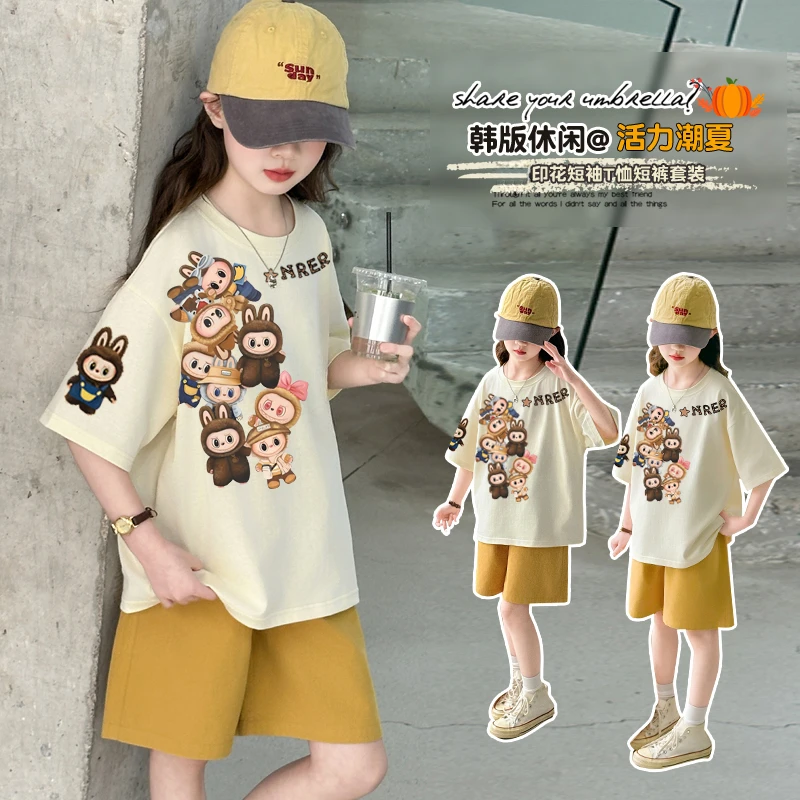 儿童夏季短袖套装2025新款女童夏款拉布布休闲运动两件套女孩洋气