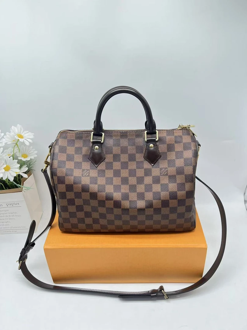 95新 LouisVuitton/路易威登 speedy30棋盘格肩带款