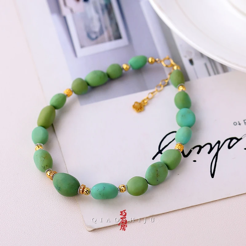 巧石居天然原矿绿松石糖豆单圈 编号90187