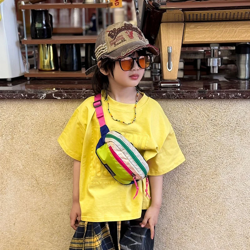 ins撞色休闲女童斜挎胸包潮酷百搭网红男孩宝宝出游零钱单肩小包