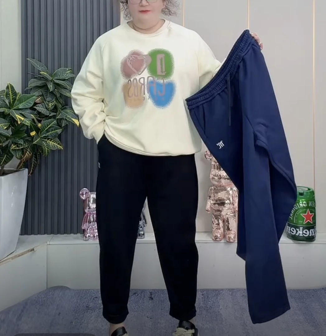 EG大码胖妹妹加绒时尚百搭刺绣洋气显瘦保暖哈伦萝卜裤1188